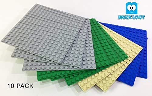 Brick Loot Toy Brick Compatible 5 X 5 in. Baseplates for Toy Model Construction Sets - 16x16 Variety Base Plate - Fits All Major Brands - Grey  Green  Blue  and Tan (10-Pack) - Image 2